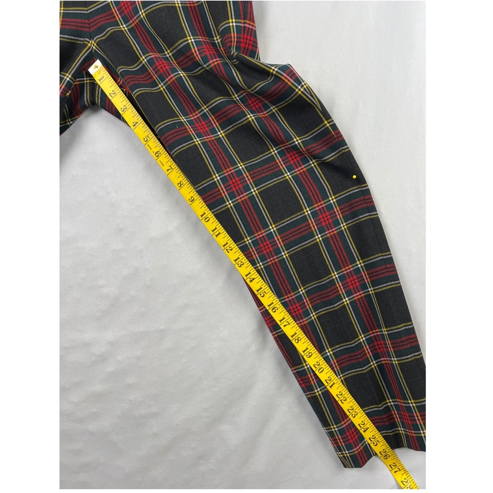 J.Crew Tartan Plaid Wool Blend Slim Trousers Womens 6 Green Red Side Zip Holiday - Picture 5 of 12